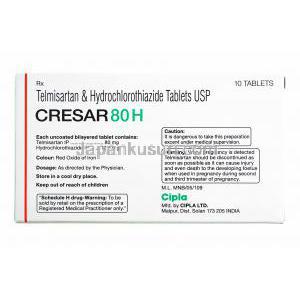 クレサー80H, テルミサルタン 80mg/ ヒドロクロロチアジド 12.5mg　成分